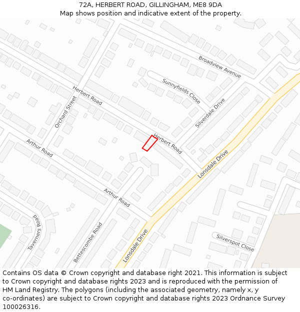 72A, HERBERT ROAD, GILLINGHAM, ME8 9DA: Location map and indicative extent of plot