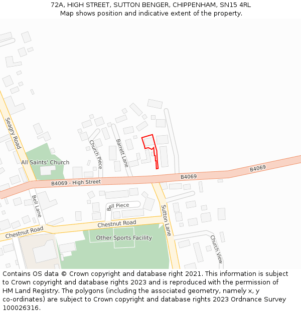 72A, HIGH STREET, SUTTON BENGER, CHIPPENHAM, SN15 4RL: Location map and indicative extent of plot