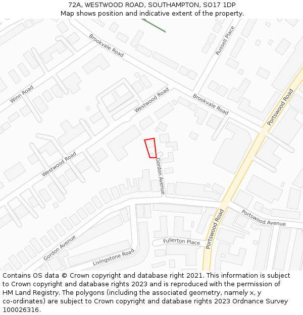 72A, WESTWOOD ROAD, SOUTHAMPTON, SO17 1DP: Location map and indicative extent of plot