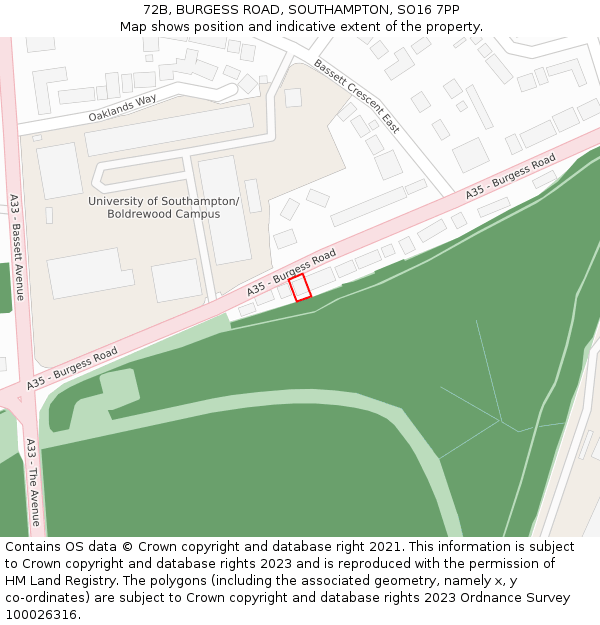 72B, BURGESS ROAD, SOUTHAMPTON, SO16 7PP: Location map and indicative extent of plot