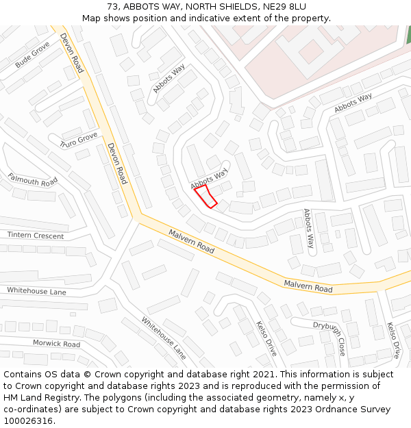 73, ABBOTS WAY, NORTH SHIELDS, NE29 8LU: Location map and indicative extent of plot