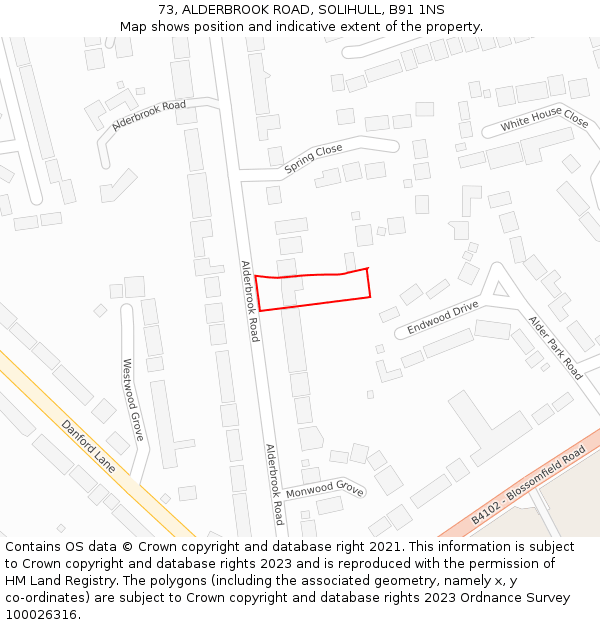 73, ALDERBROOK ROAD, SOLIHULL, B91 1NS: Location map and indicative extent of plot