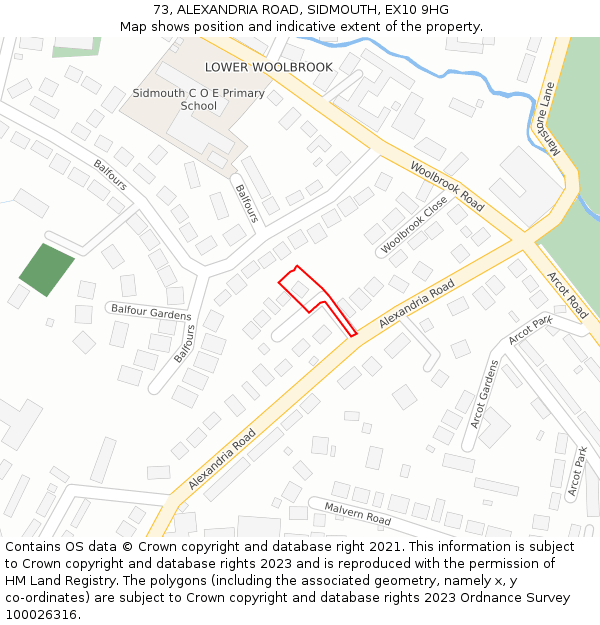 73, ALEXANDRIA ROAD, SIDMOUTH, EX10 9HG: Location map and indicative extent of plot