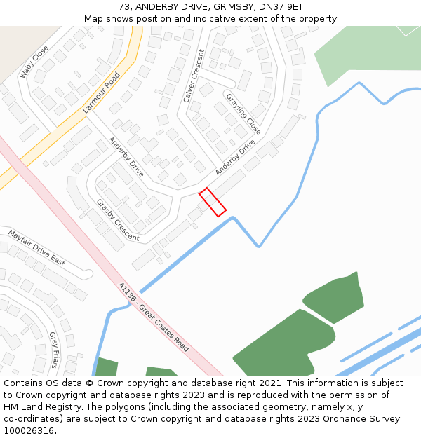 73, ANDERBY DRIVE, GRIMSBY, DN37 9ET: Location map and indicative extent of plot