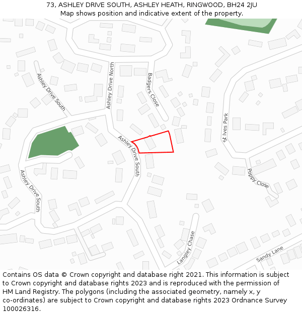 73, ASHLEY DRIVE SOUTH, ASHLEY HEATH, RINGWOOD, BH24 2JU: Location map and indicative extent of plot