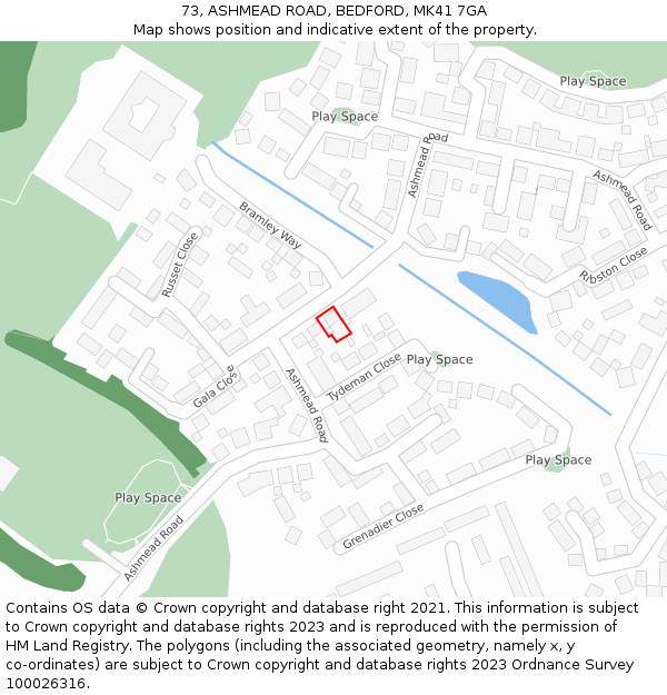 73, ASHMEAD ROAD, BEDFORD, MK41 7GA: Location map and indicative extent of plot