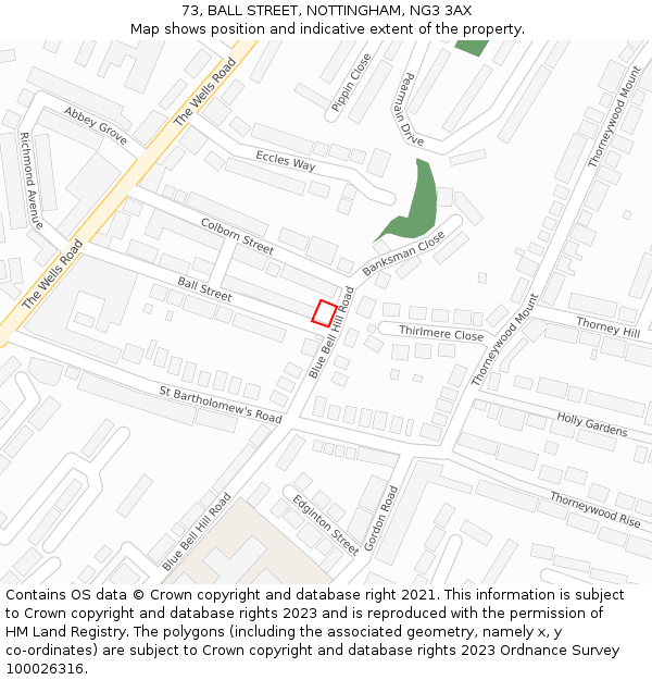 73, BALL STREET, NOTTINGHAM, NG3 3AX: Location map and indicative extent of plot