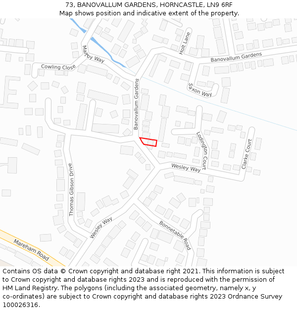 73, BANOVALLUM GARDENS, HORNCASTLE, LN9 6RF: Location map and indicative extent of plot