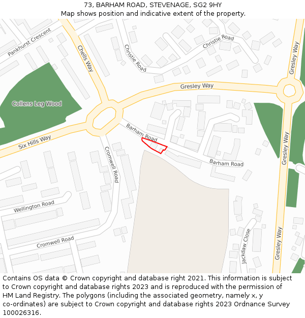 73, BARHAM ROAD, STEVENAGE, SG2 9HY: Location map and indicative extent of plot