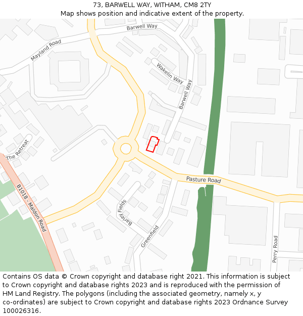 73, BARWELL WAY, WITHAM, CM8 2TY: Location map and indicative extent of plot