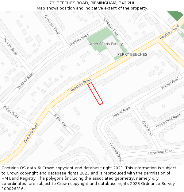 73, BEECHES ROAD, BIRMINGHAM, B42 2HL: Location map and indicative extent of plot