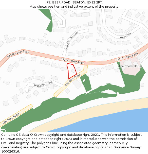73, BEER ROAD, SEATON, EX12 2PT: Location map and indicative extent of plot