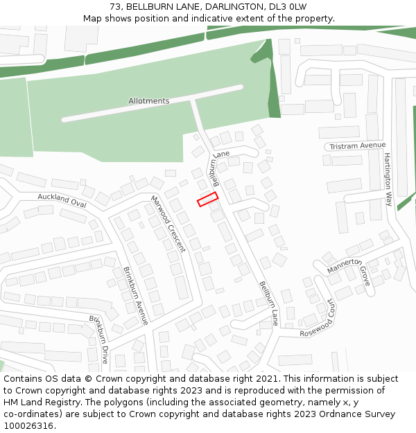 73, BELLBURN LANE, DARLINGTON, DL3 0LW: Location map and indicative extent of plot