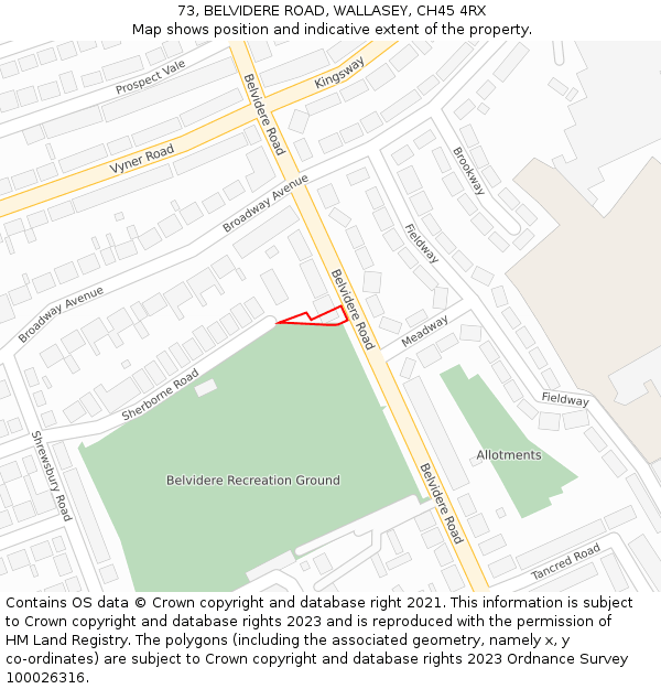 73, BELVIDERE ROAD, WALLASEY, CH45 4RX: Location map and indicative extent of plot