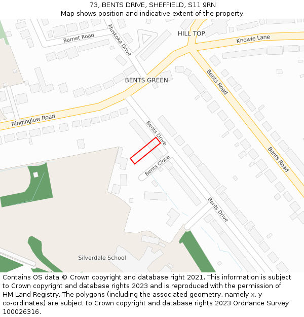 73, BENTS DRIVE, SHEFFIELD, S11 9RN: Location map and indicative extent of plot