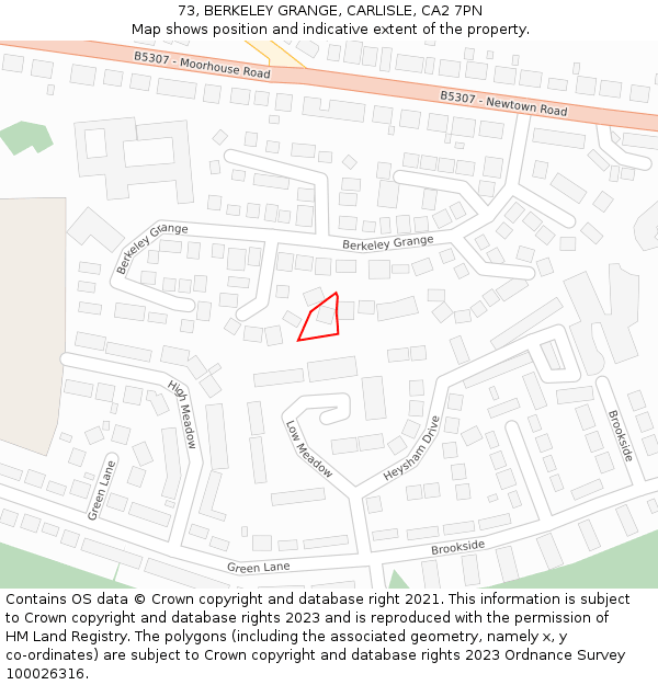 73, BERKELEY GRANGE, CARLISLE, CA2 7PN: Location map and indicative extent of plot