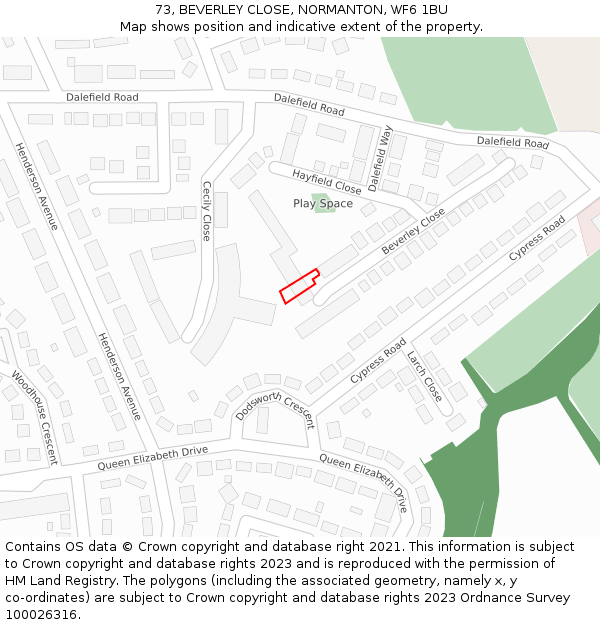 73, BEVERLEY CLOSE, NORMANTON, WF6 1BU: Location map and indicative extent of plot