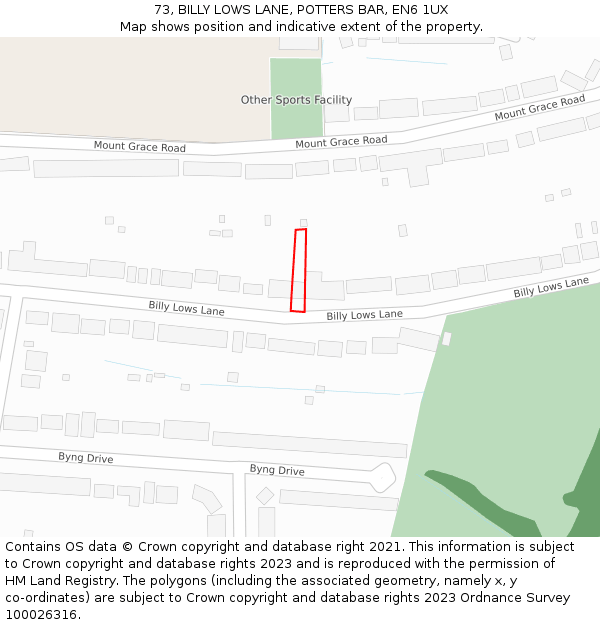 73, BILLY LOWS LANE, POTTERS BAR, EN6 1UX: Location map and indicative extent of plot