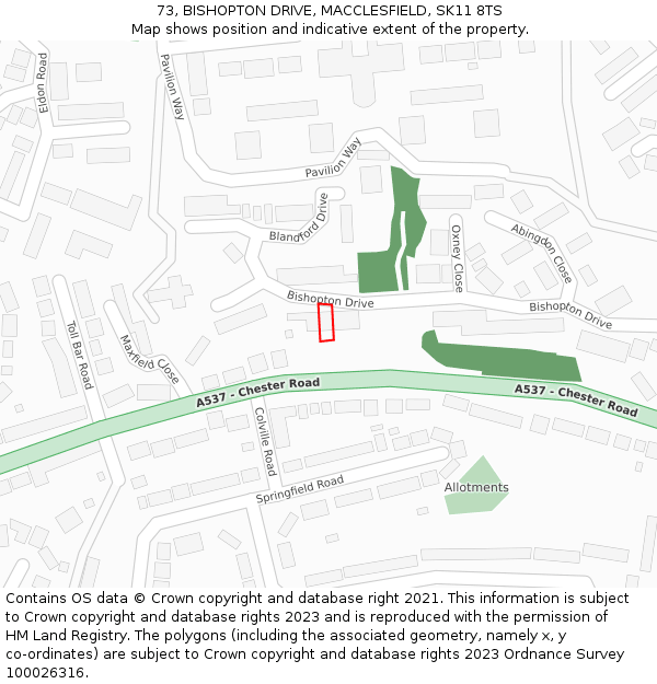 73, BISHOPTON DRIVE, MACCLESFIELD, SK11 8TS: Location map and indicative extent of plot