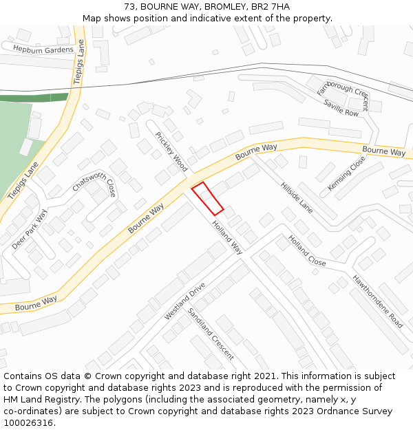 73, BOURNE WAY, BROMLEY, BR2 7HA: Location map and indicative extent of plot