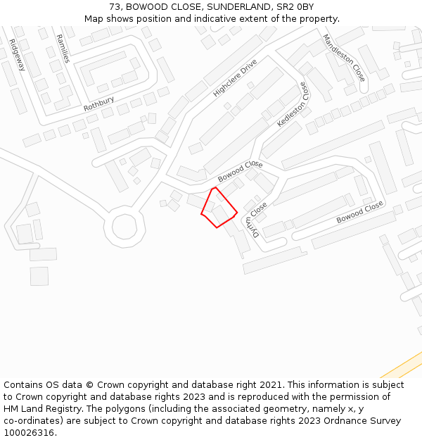 73, BOWOOD CLOSE, SUNDERLAND, SR2 0BY: Location map and indicative extent of plot