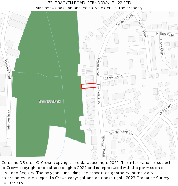 73, BRACKEN ROAD, FERNDOWN, BH22 9PD: Location map and indicative extent of plot