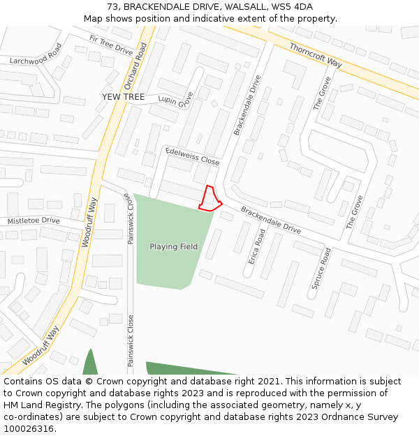 73, BRACKENDALE DRIVE, WALSALL, WS5 4DA: Location map and indicative extent of plot