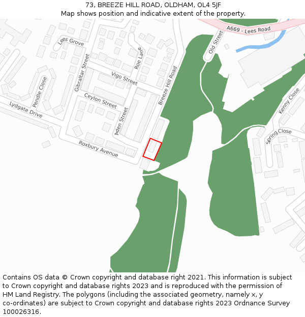 73, BREEZE HILL ROAD, OLDHAM, OL4 5JF: Location map and indicative extent of plot