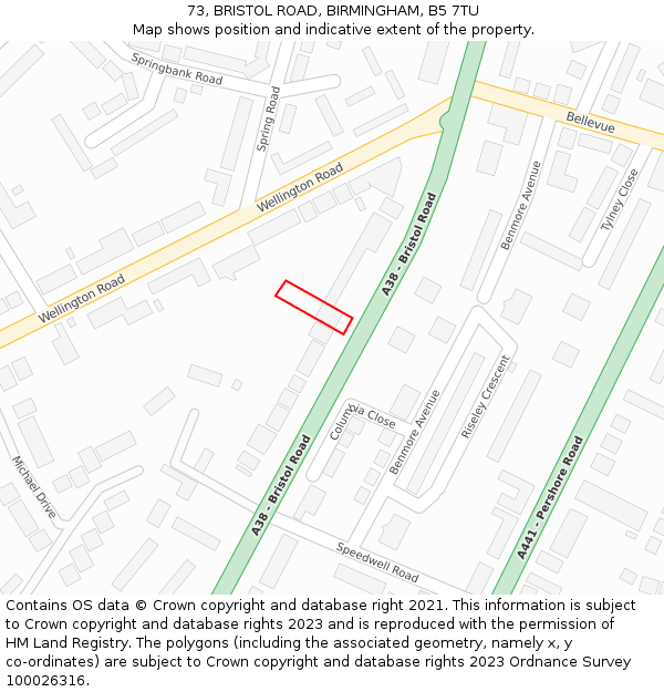 73, BRISTOL ROAD, BIRMINGHAM, B5 7TU: Location map and indicative extent of plot