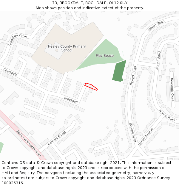 73, BROOKDALE, ROCHDALE, OL12 0UY: Location map and indicative extent of plot