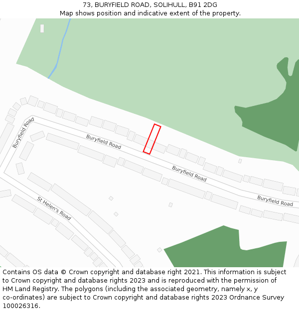 73, BURYFIELD ROAD, SOLIHULL, B91 2DG: Location map and indicative extent of plot
