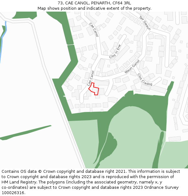 73, CAE CANOL, PENARTH, CF64 3RL: Location map and indicative extent of plot