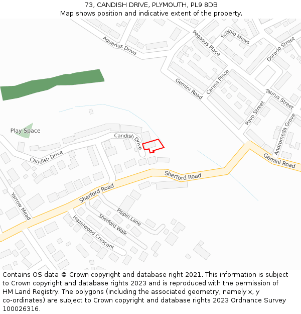 73, CANDISH DRIVE, PLYMOUTH, PL9 8DB: Location map and indicative extent of plot