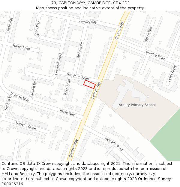 73, CARLTON WAY, CAMBRIDGE, CB4 2DF: Location map and indicative extent of plot
