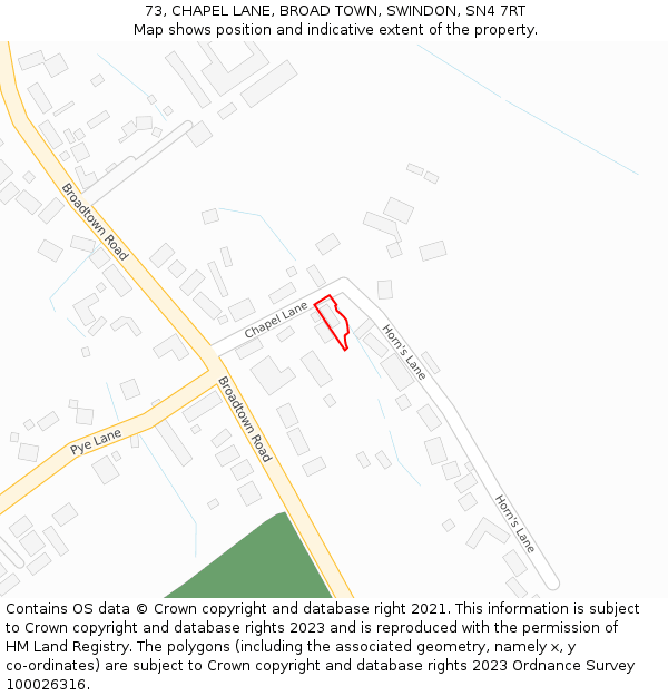 73, CHAPEL LANE, BROAD TOWN, SWINDON, SN4 7RT: Location map and indicative extent of plot