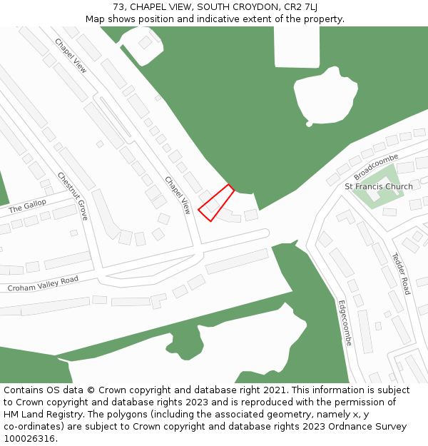 73, CHAPEL VIEW, SOUTH CROYDON, CR2 7LJ: Location map and indicative extent of plot