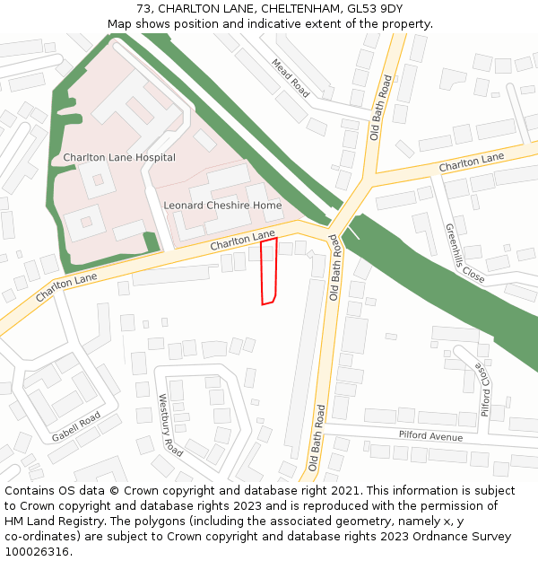 73, CHARLTON LANE, CHELTENHAM, GL53 9DY: Location map and indicative extent of plot