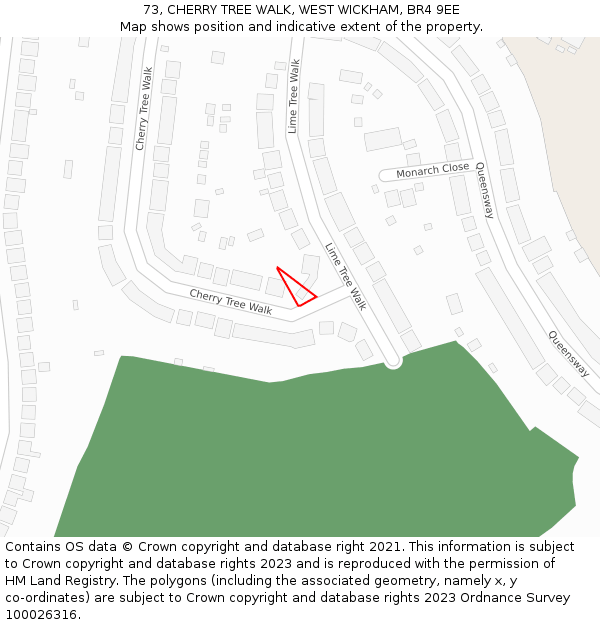 73, CHERRY TREE WALK, WEST WICKHAM, BR4 9EE: Location map and indicative extent of plot