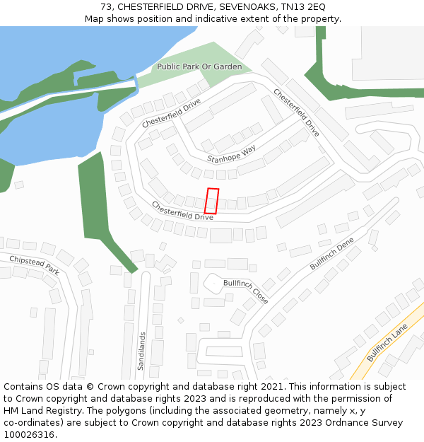 73, CHESTERFIELD DRIVE, SEVENOAKS, TN13 2EQ: Location map and indicative extent of plot