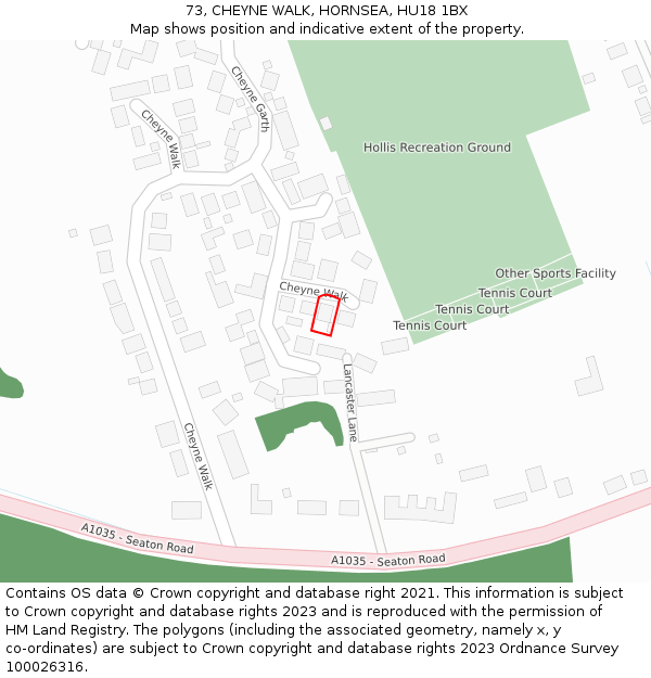 73, CHEYNE WALK, HORNSEA, HU18 1BX: Location map and indicative extent of plot