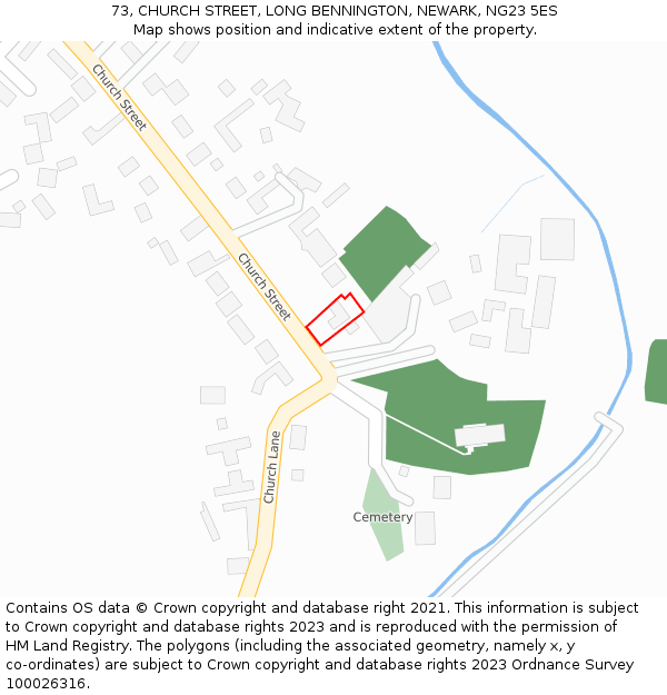 73, CHURCH STREET, LONG BENNINGTON, NEWARK, NG23 5ES: Location map and indicative extent of plot