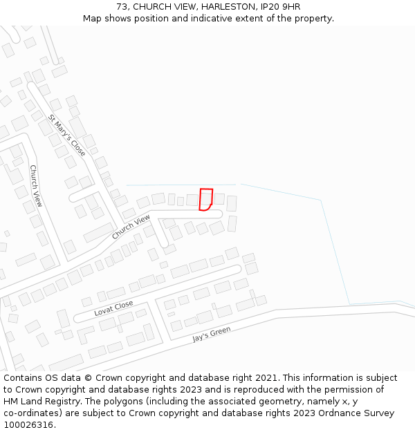 73, CHURCH VIEW, HARLESTON, IP20 9HR: Location map and indicative extent of plot