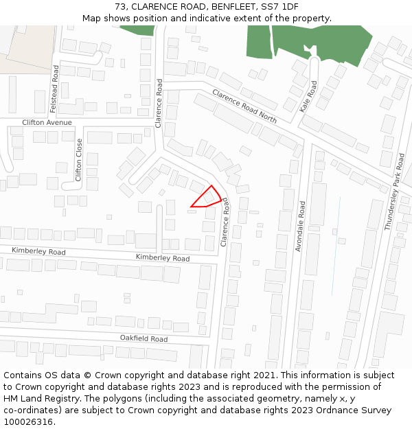 73, CLARENCE ROAD, BENFLEET, SS7 1DF: Location map and indicative extent of plot