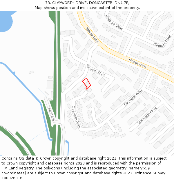 73, CLAYWORTH DRIVE, DONCASTER, DN4 7RJ: Location map and indicative extent of plot