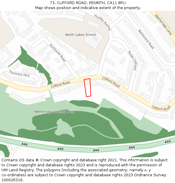 73, CLIFFORD ROAD, PENRITH, CA11 8PU: Location map and indicative extent of plot