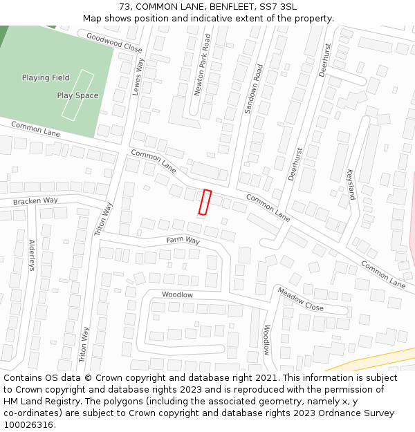 73, COMMON LANE, BENFLEET, SS7 3SL: Location map and indicative extent of plot