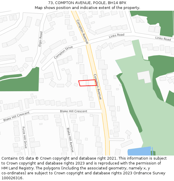 73, COMPTON AVENUE, POOLE, BH14 8PX: Location map and indicative extent of plot