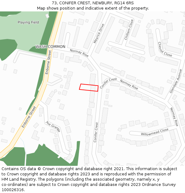 73, CONIFER CREST, NEWBURY, RG14 6RS: Location map and indicative extent of plot