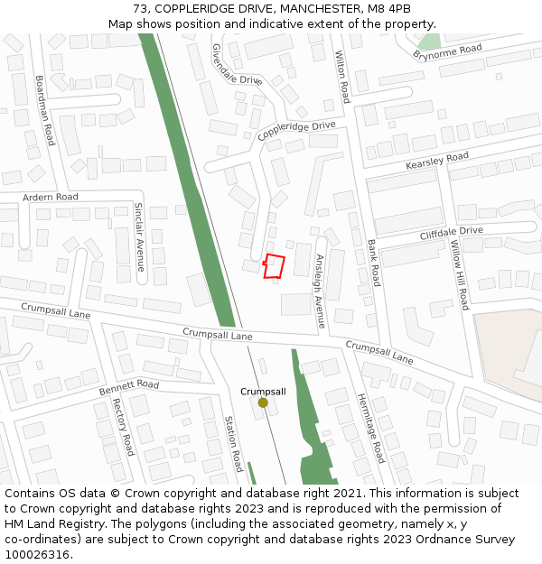 73, COPPLERIDGE DRIVE, MANCHESTER, M8 4PB: Location map and indicative extent of plot