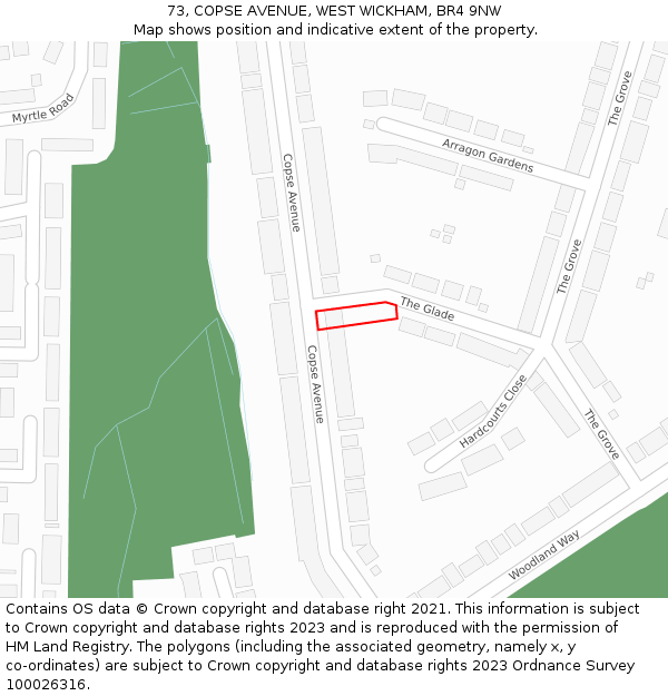 73, COPSE AVENUE, WEST WICKHAM, BR4 9NW: Location map and indicative extent of plot
